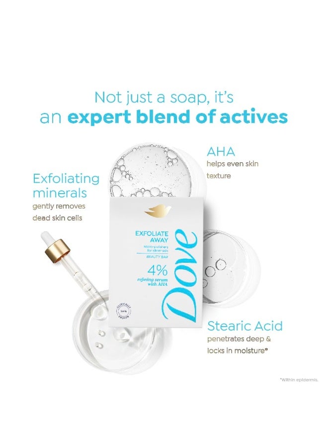 دوف صابون دوف إكسفوليت أواي سيروم بيوتي بار | سيروم مُنقي 4% + أحماض ألفا هيدروكسي | حبيبات دقيقة لبشرة أكثر نعومة | خالٍ من البارابين وكبريتات لوريل الصوديوم | 125 غرام - Image 4